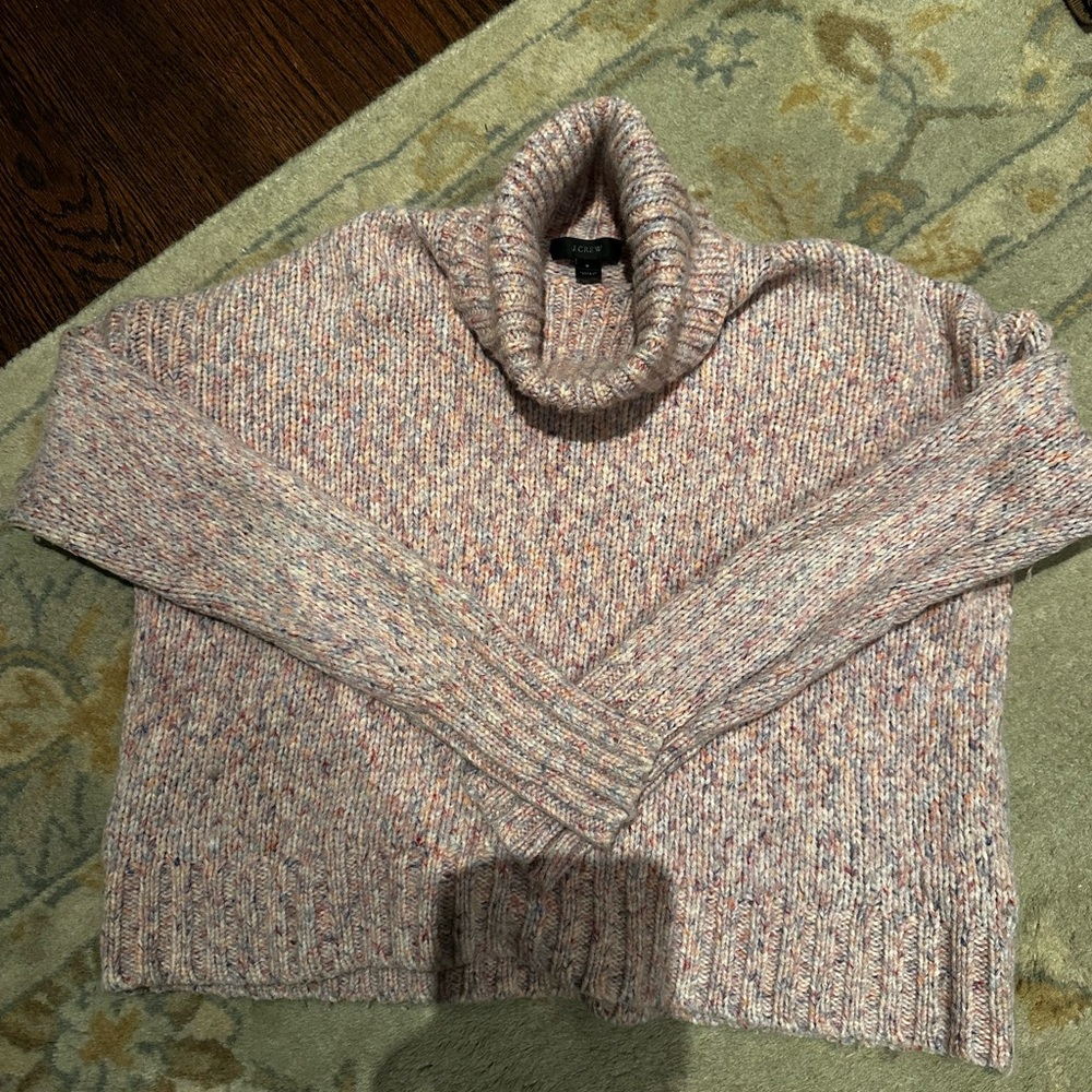 J crew pink multicolor Cozy Cowl Neck Sweater